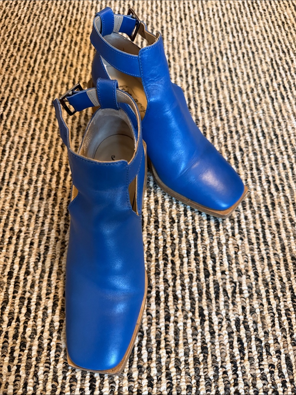 Free People Electric Blue Cutout Ankle Booties with Buckle